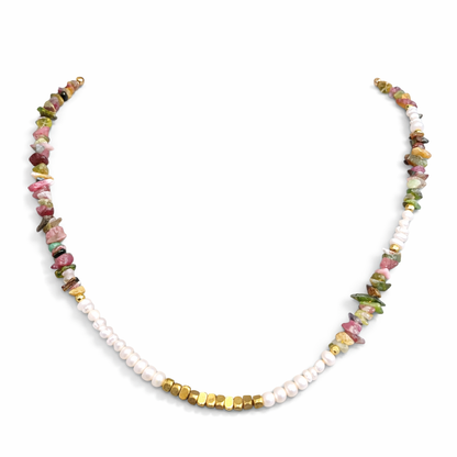 Multi-color tourmaline pearl necklace