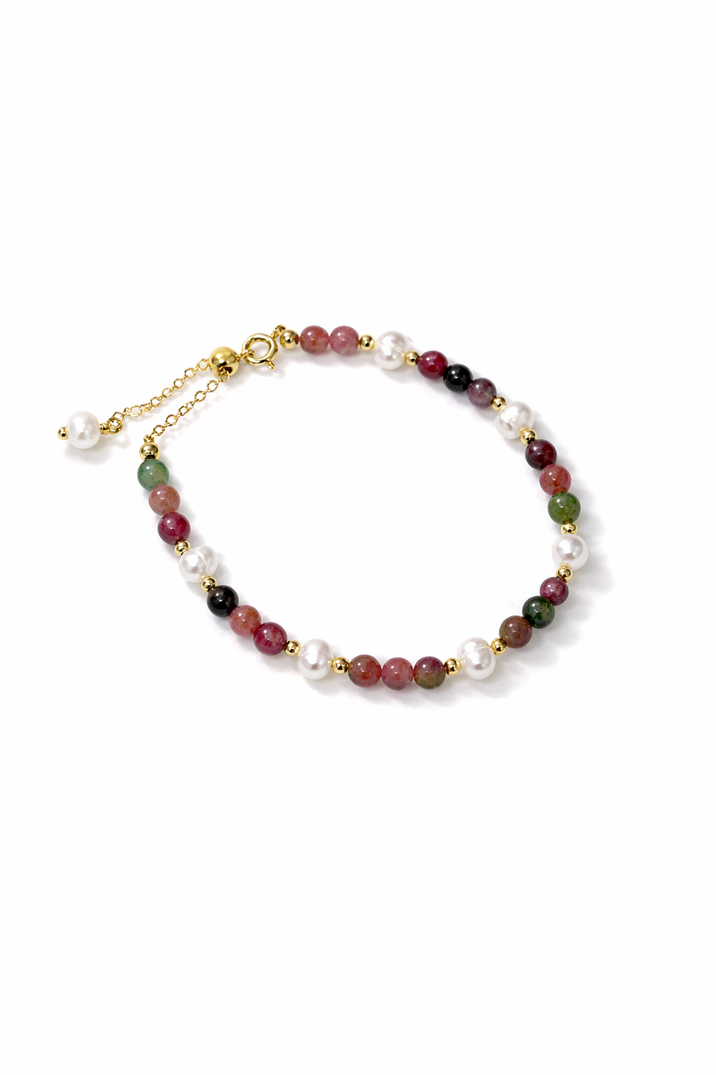 Multi-coloured jasper and freshwater pearl beaded bracelet