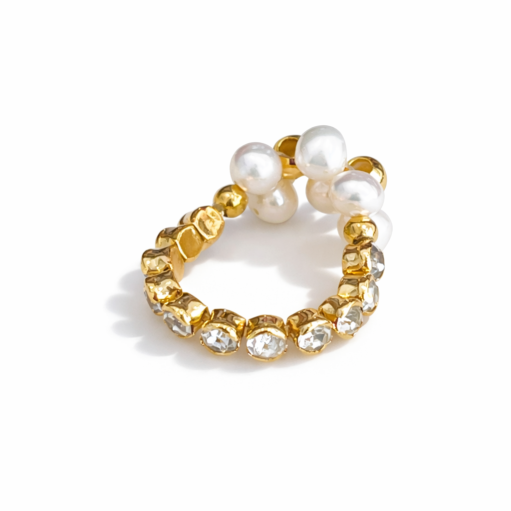 Golden pearl beaded ring