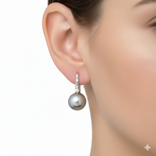 Tahitian Grey Pearl Cherry Drop Earrings
