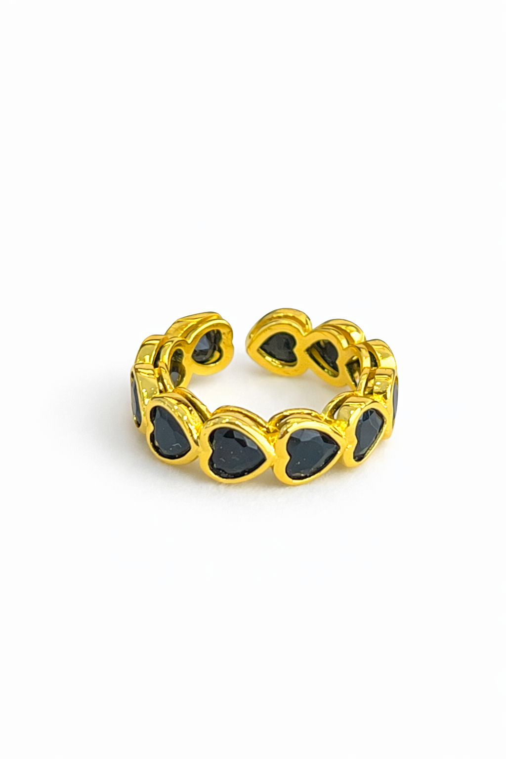 Gold black heart-shaped adjustable opening ring