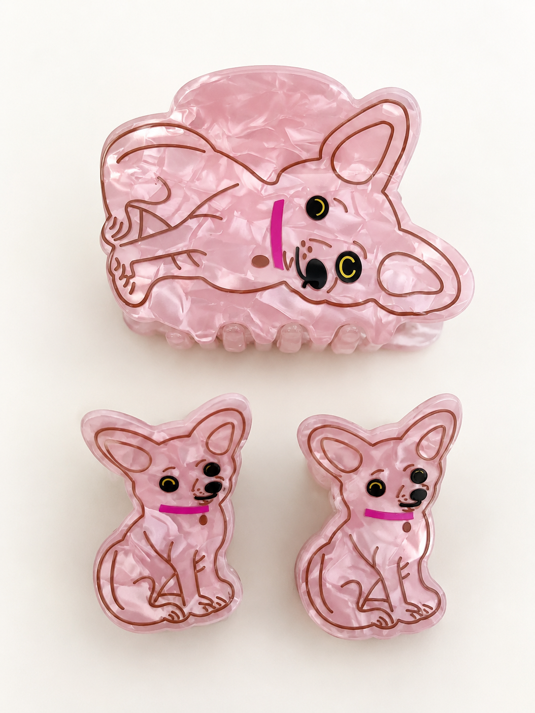 Set of acetate cat and dog hair clips