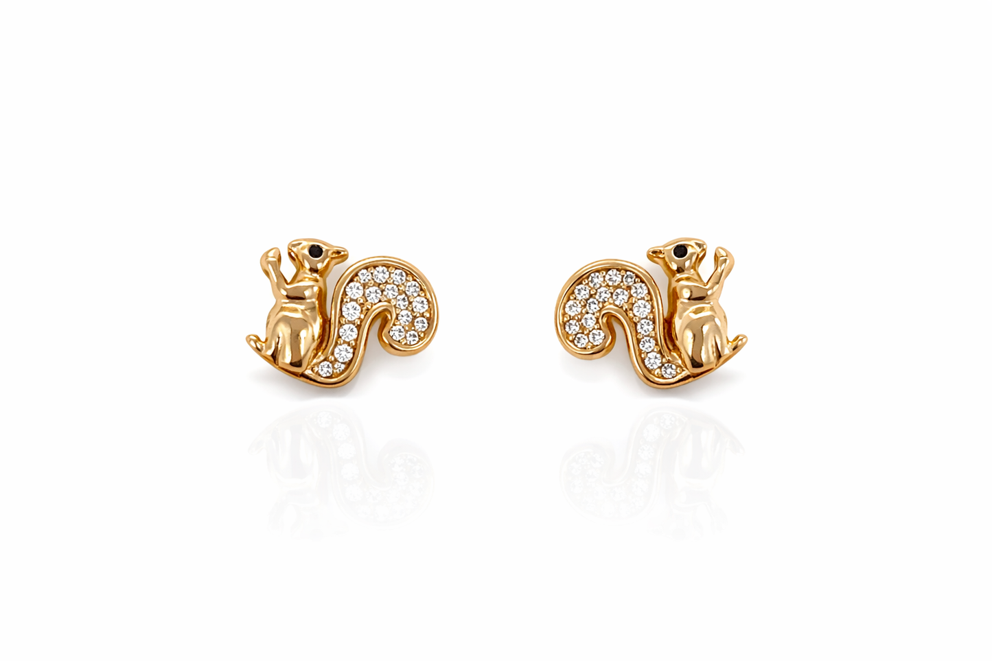 Gold-coloured crystal squirrel earrings