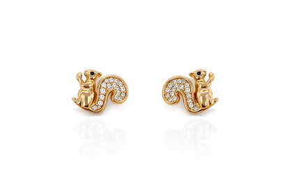 Gold-coloured crystal squirrel earrings