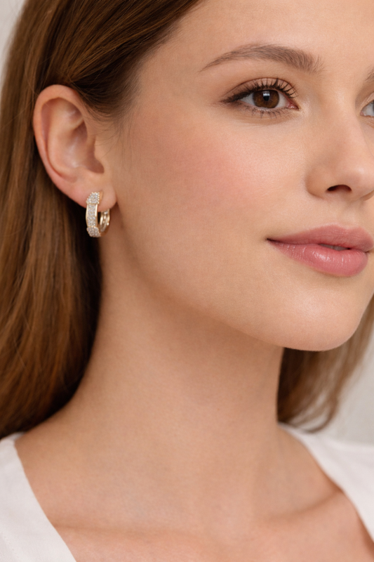 Rose gold diamond mini circle earrings