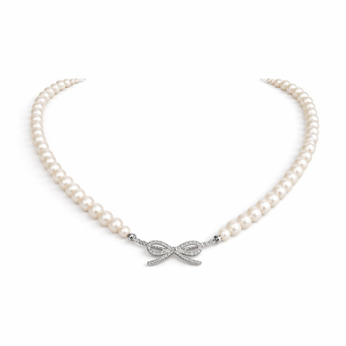 Bow-shaped buckle White pearl necklace