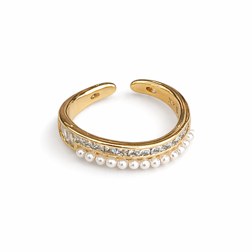 Golden pearl crystal open ring