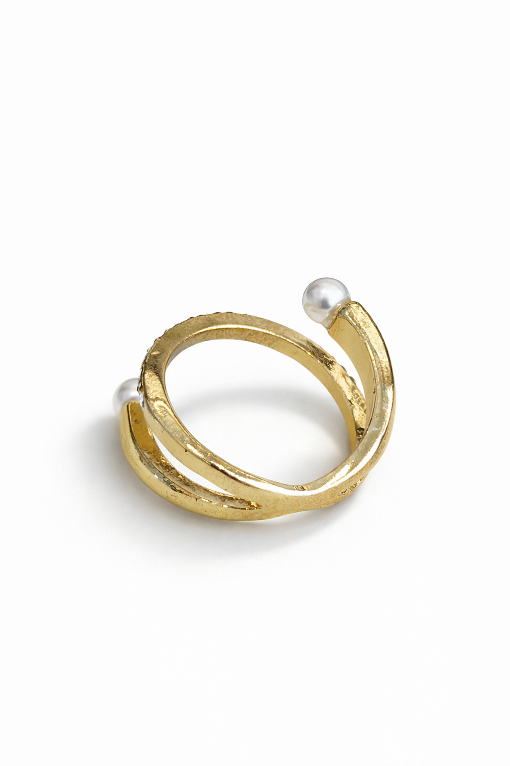 Gold pearl and crystal opening ring