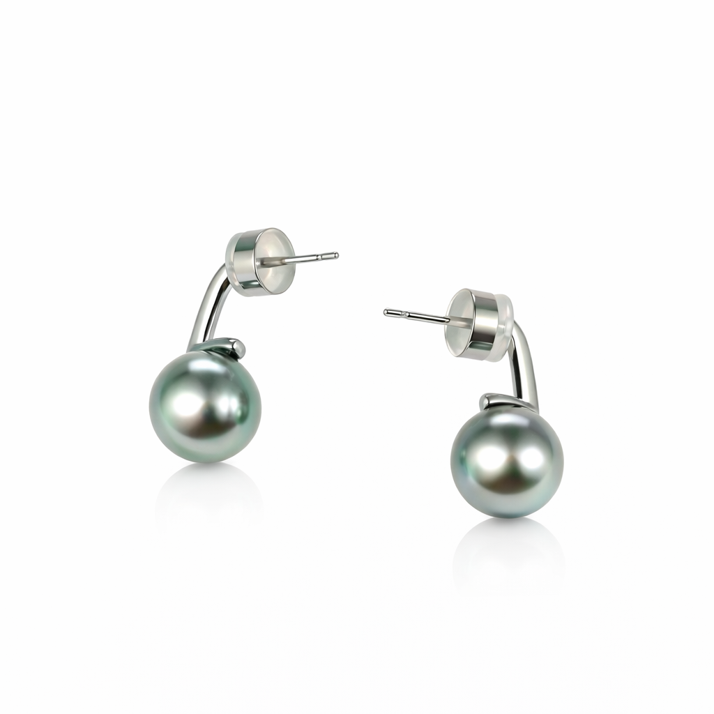Minimalist Curved Tahitian Pearl Earrings