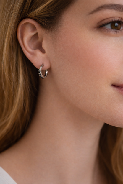 Black gemstone small silver ring earrings
