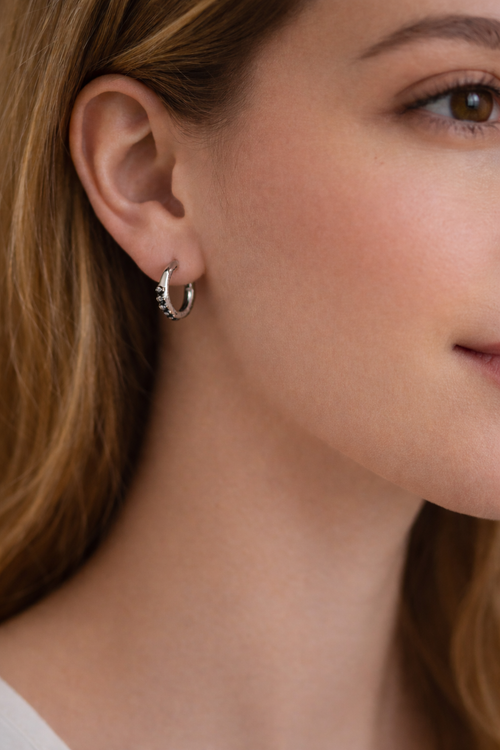 Black gemstone small silver ring earrings