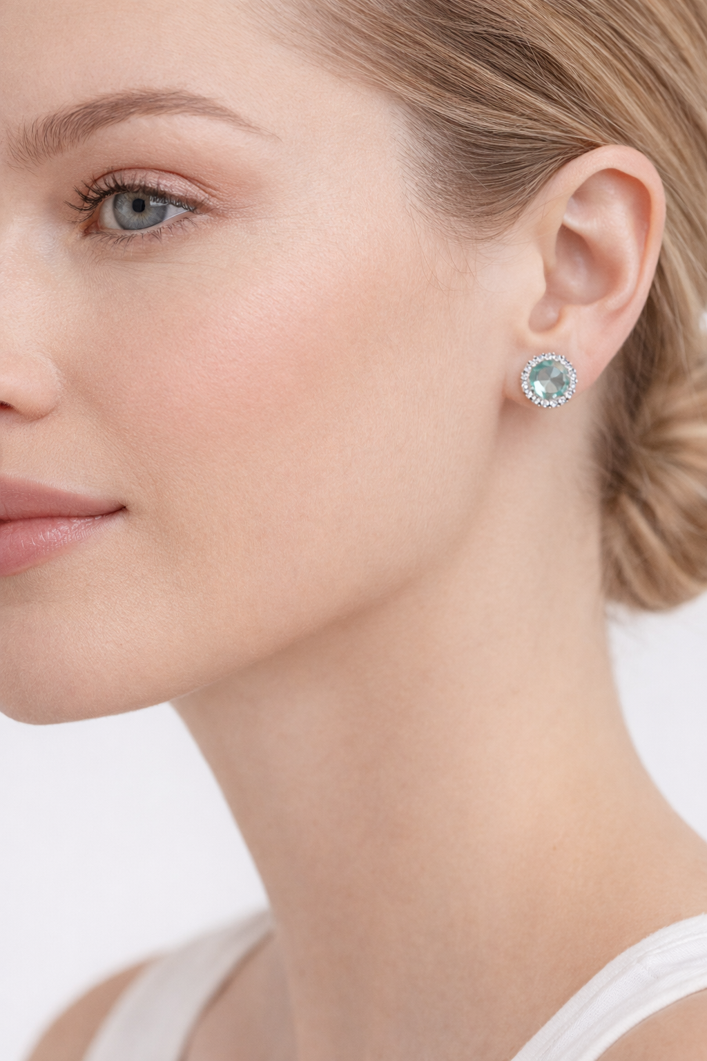 Light blue-green Diamond Halo Earrings