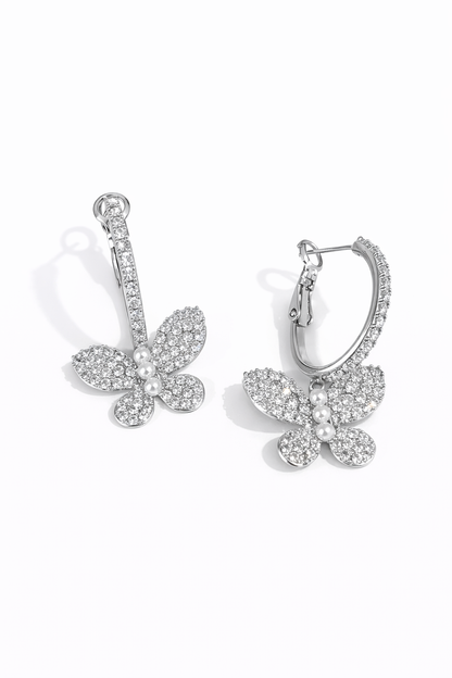 Butterfly pearl crystal earrings