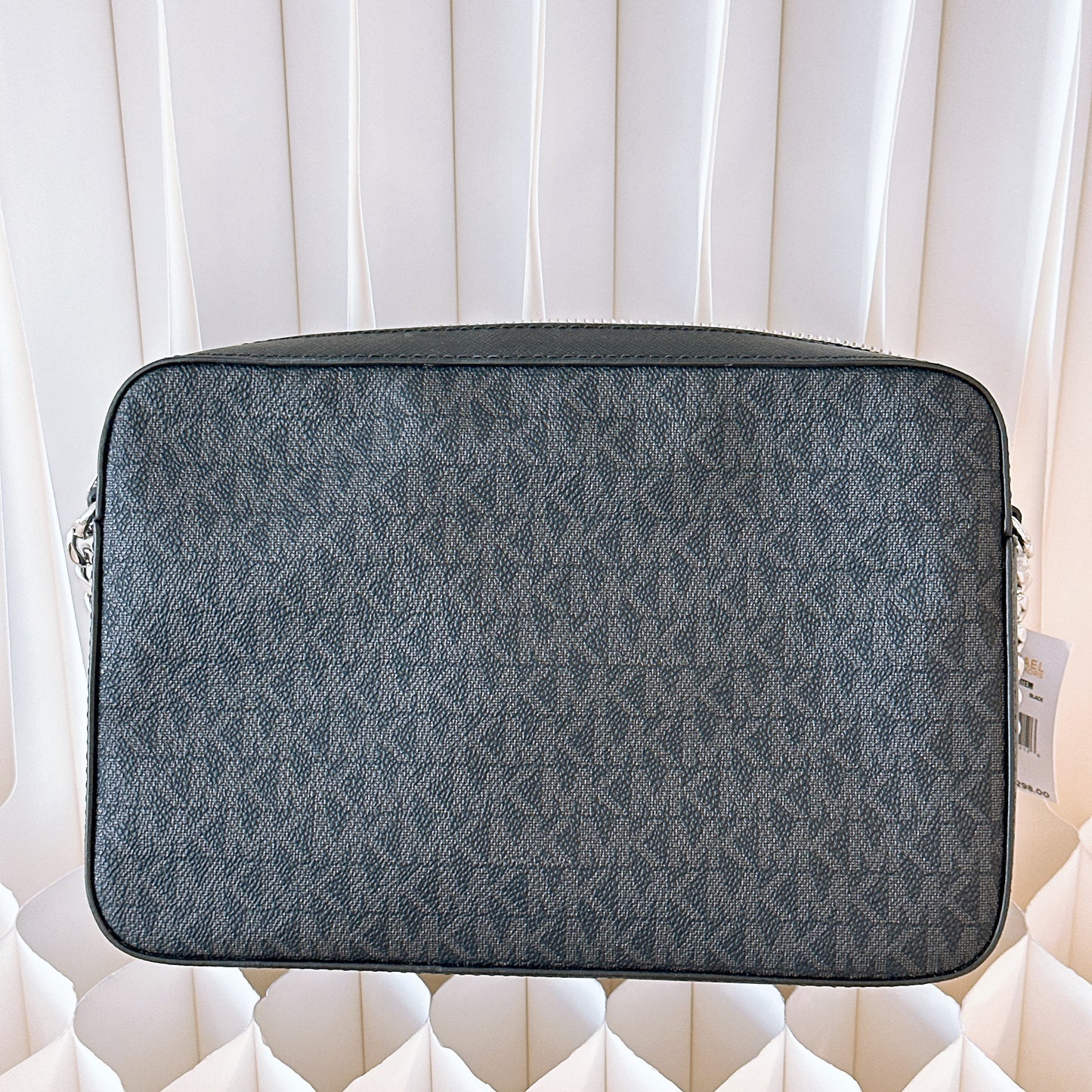 MICHAEL KORS JET SET LARGE ZIP CHAIN CROSSBODY BAG SHOULDER MK BLACK LOGO SILVER