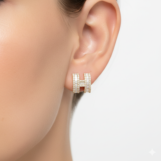 Diamond-inlaid "H" letter earrings
