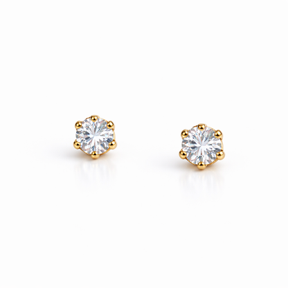 Six-claw inlaid round diamond earrings