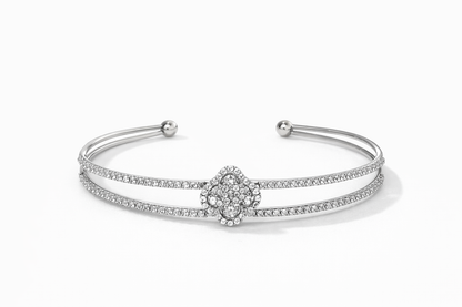 Flower-shaped diamond silver double-layer opening bracelet