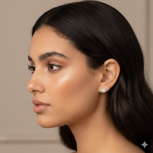 Six-claw inlaid round diamond earrings
