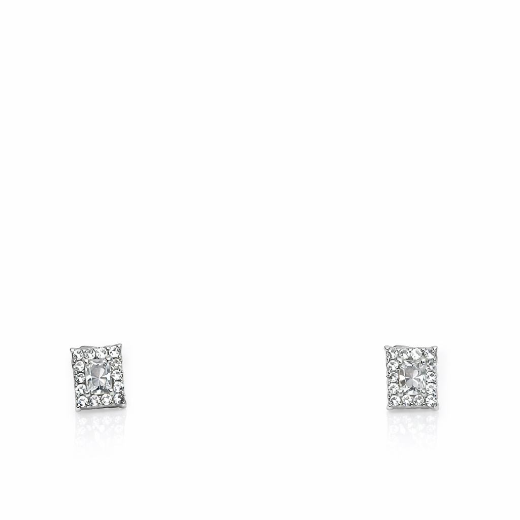 Square cubic zirconia cluster sterling silver earrings