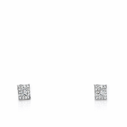 Square cubic zirconia cluster sterling silver earrings