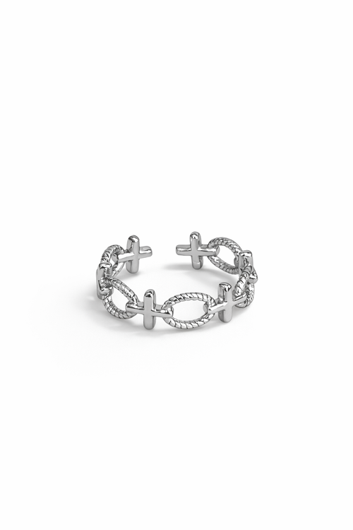 Silver Cross Chain Ring Opening