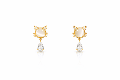 Golden cat face earrings