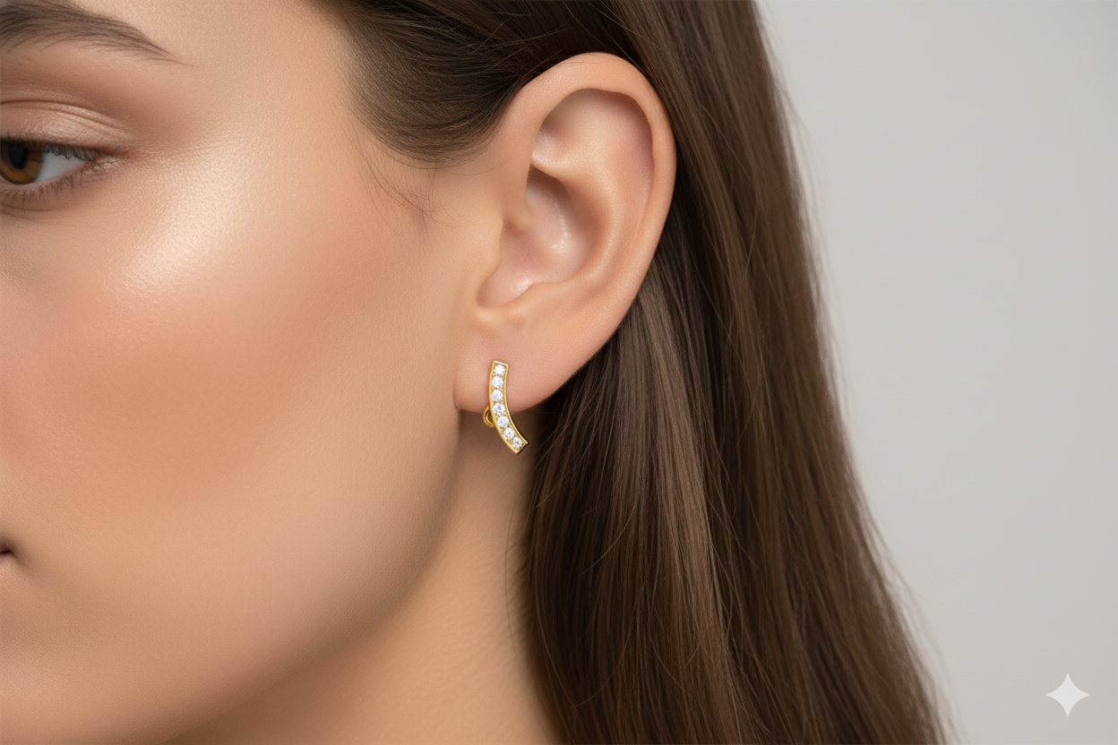gold diamond curved stud earrings