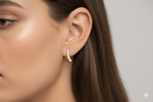 gold diamond curved stud earrings
