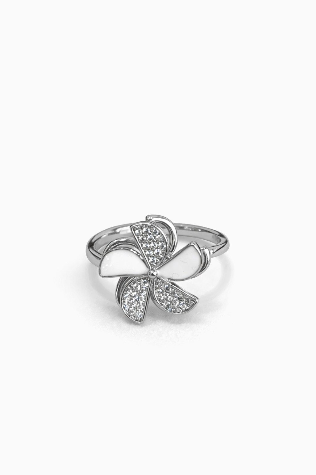 Silver flower fingertip gyro ring