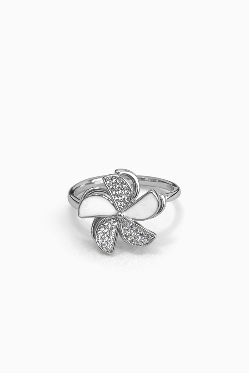 Silver flower fingertip gyro ring