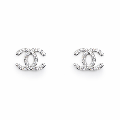 Silver Diamond CC logo earrings