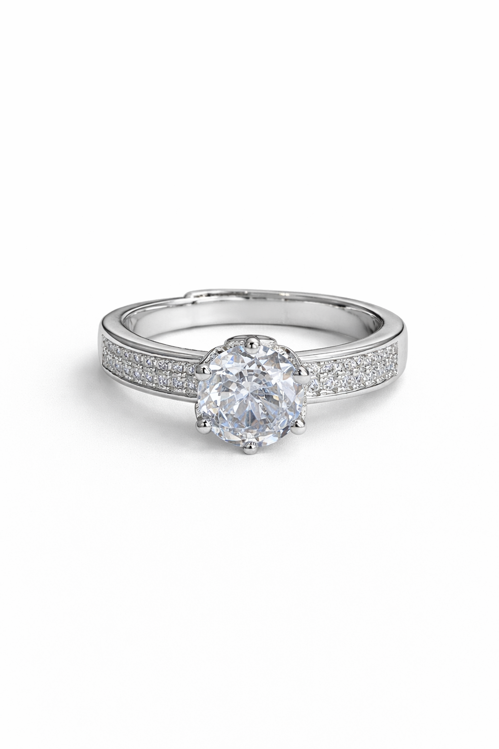 Inlaid round-cut engagement ring