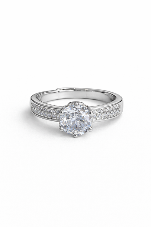 Inlaid round-cut engagement ring