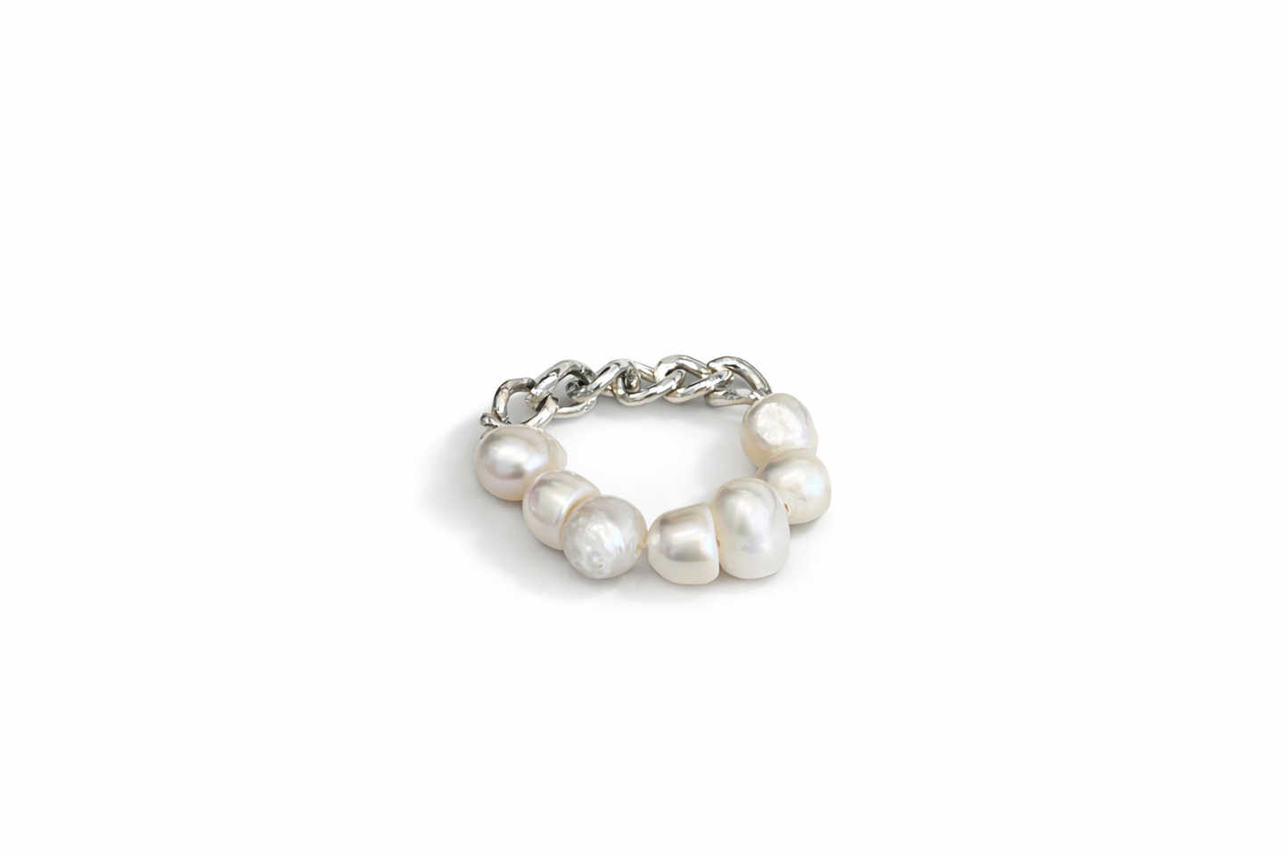 Baroque Pearl Silver Chain Ring