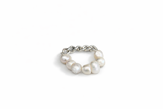 Baroque Pearl Silver Chain Ring