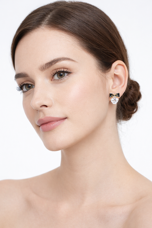 Black bow square earrings