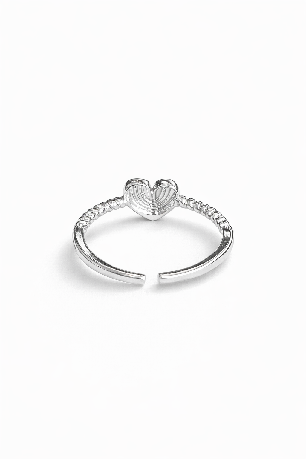 Silver heart-shaped adjustable ring