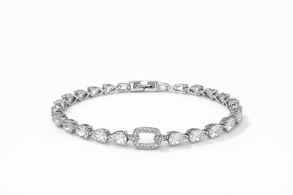 Inlaid triangle cut white imitation crystal rhodium-plated bracelet
