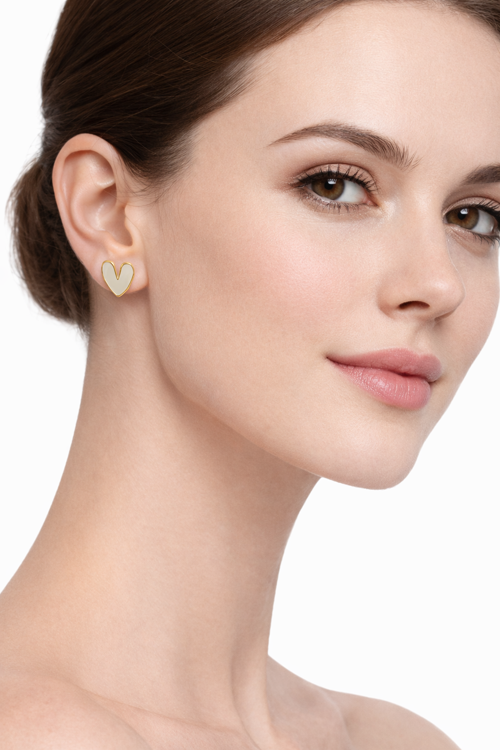 White Enamel Heart Stud Earrings