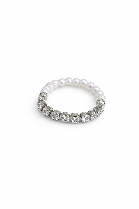 Pearl and rhinestone elastic ring
