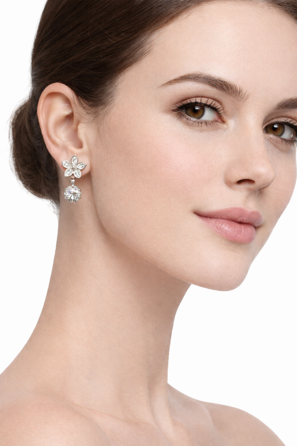 Diamond flower pendant earrings