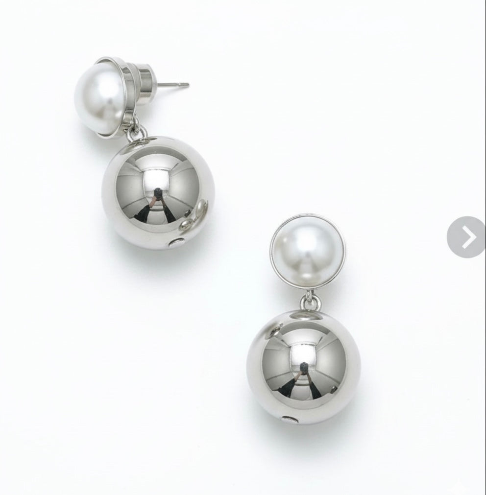 Pearl and Metallic Orb Drop Earrings
