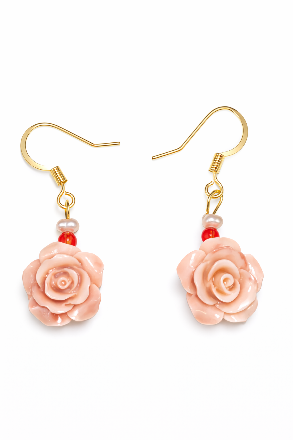 Vintage Carved Pink Rose Drop Earrings