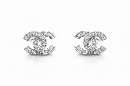 Iconic CC Crystal Stud Earrings | Silver Finish
