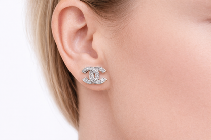 Iconic CC Crystal Stud Earrings | Silver Finish