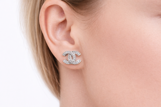 Iconic CC Crystal Stud Earrings | Silver Finish