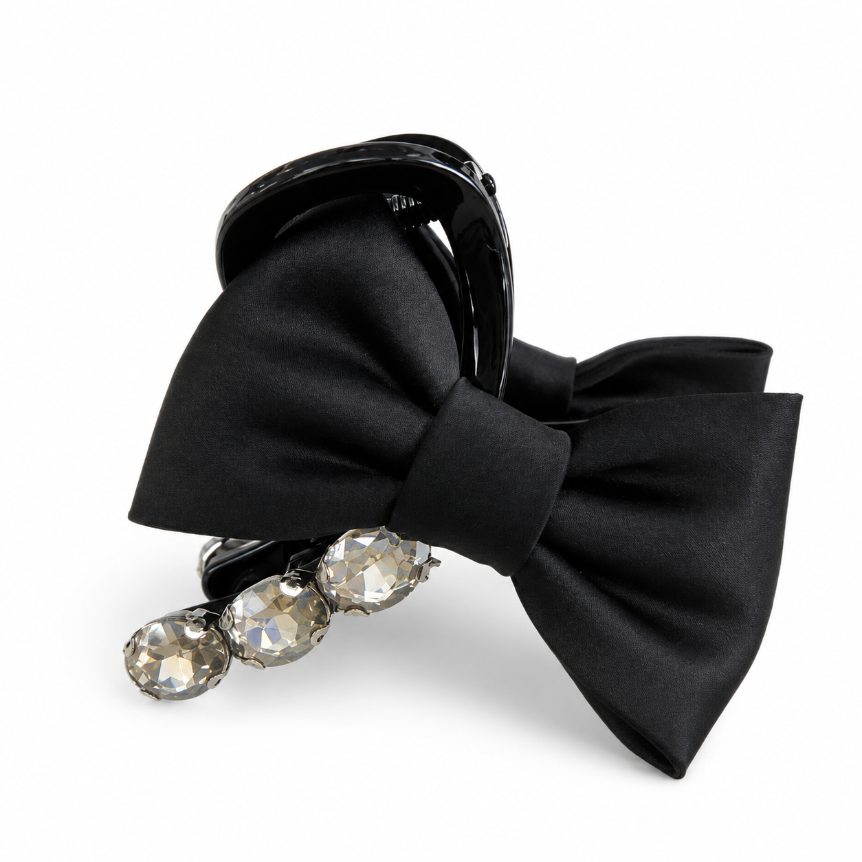 French retro satin bow rhinestone shark clip