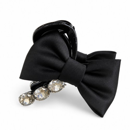 French retro satin bow rhinestone shark clip