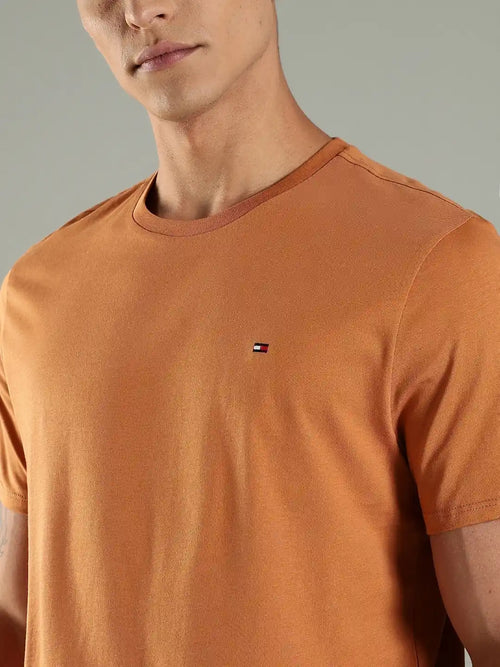 Tommy Hilfiger Cotton Short Sleeves Round Neck T-shirt Brown
