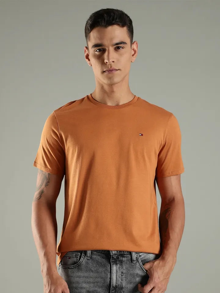 Tommy Hilfiger Cotton Short Sleeves Round Neck T-shirt Brown